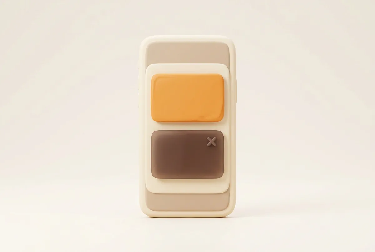 Illustration of a smartphone showing one solid notification card and a second faded card with a small cross, the way an alert app marks an Amazon order cancelled for the seller without a second sound